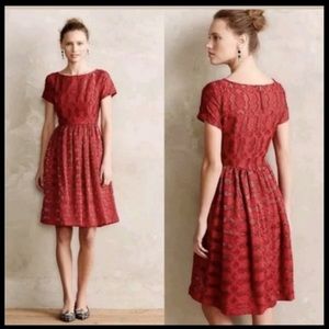 Moulinette Soeurs Anthropologie Rubied red lace fit and flare pocketed dress 6